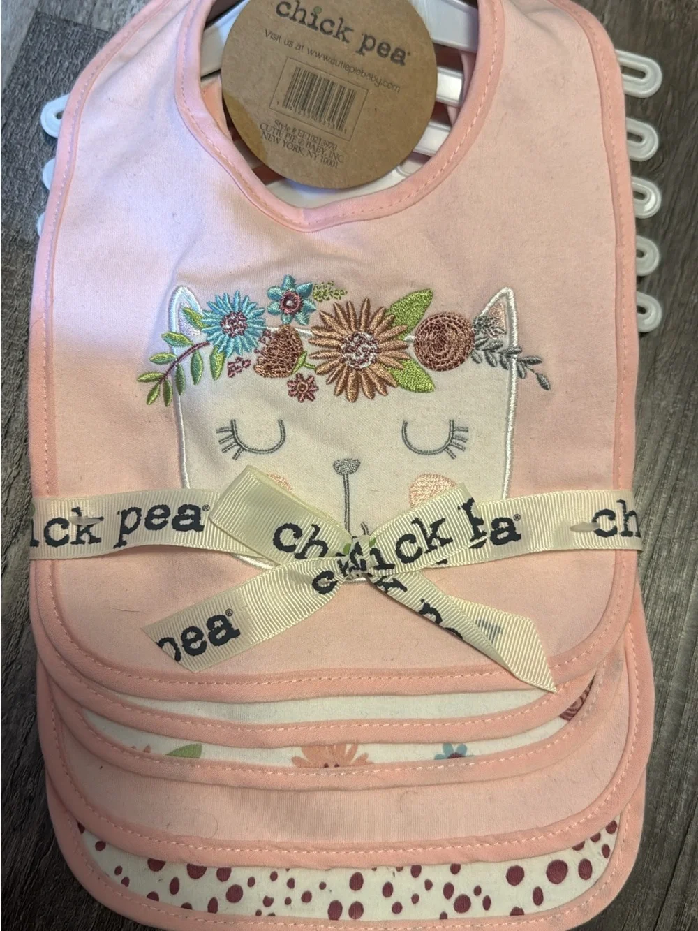 chick pea Pink Floral Cat Embroidered Baby Bibs Set